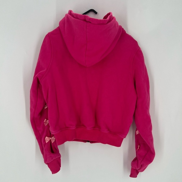 Marshall Columbia Cash By Cash App Pink Ribbon Bow Cut Out Cropped Zip Up Jacket - Picture 7 of 9